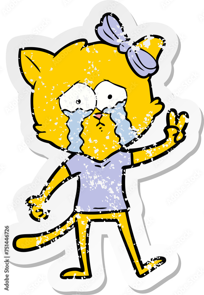 distressed sticker of a cartoon cat