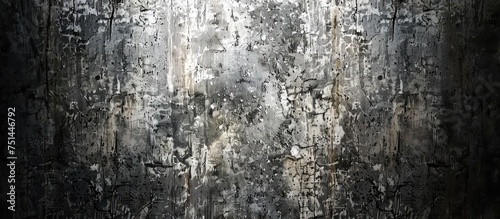 A close-up shot of a grungy wall, showcasing textured patterns in black and white. The wall appears weathered and aged, with cracks and peeling paint adding character to the scene.