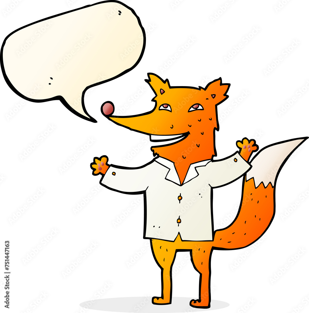 cartoon happy fox wearing shirt with speech bubble cartoon happy fox wearing shirt with speech bubble