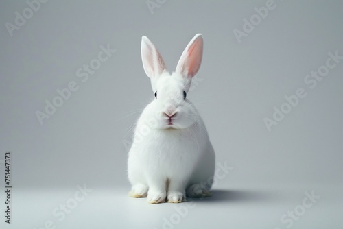 a white rabbit sitting on a white surface