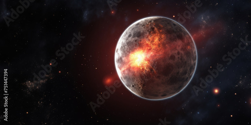 Dramatic Fiery Planet in Cosmic Space.