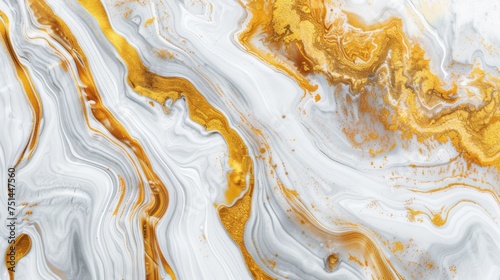 Horizontal image of a textured white and gold marble background