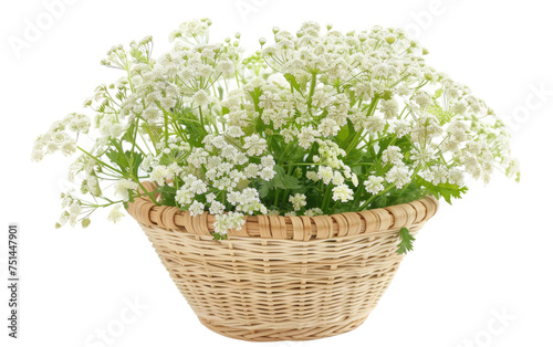 Queen Anne's Lace Rests in Scalloped Rattan Pot isolated on transparent Background