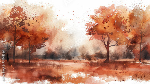 landscape in Burnt Sienna watercolor style
