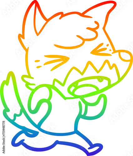 rainbow gradient line drawing angry cartoon fox running