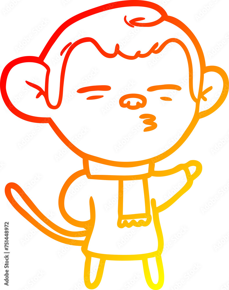 warm gradient line drawing cartoon suspicious monkey warm gradient line drawing cartoon suspicious monkey