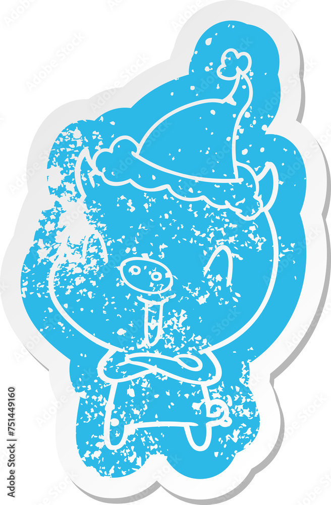 happy cartoon distressed sticker of a pig wearing santa hat happy cartoon distressed sticker of a pig wearing santa hat