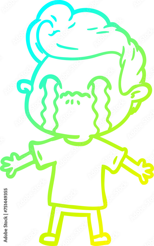 Fototapeta premium cold gradient line drawing cartoon man crying