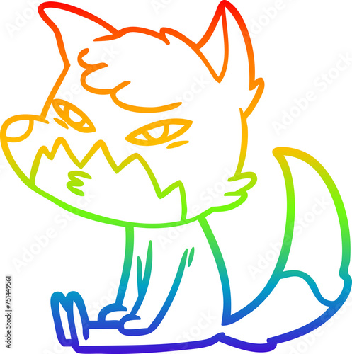 rainbow gradient line drawing clever cartoon fox