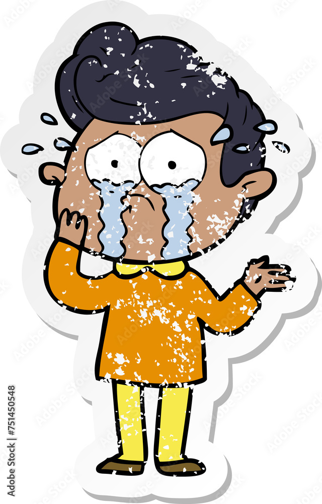 distressed sticker of a cartoon worried crying man distressed sticker of a cartoon worried crying man