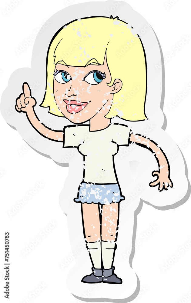 retro distressed sticker of a cartoon pretty girl with idea retro distressed sticker of a cartoon pretty girl with idea
