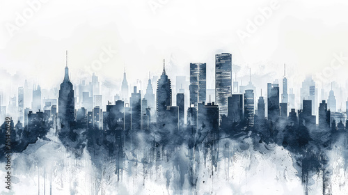 cityscape in Payne's Gray watercolor style
 photo