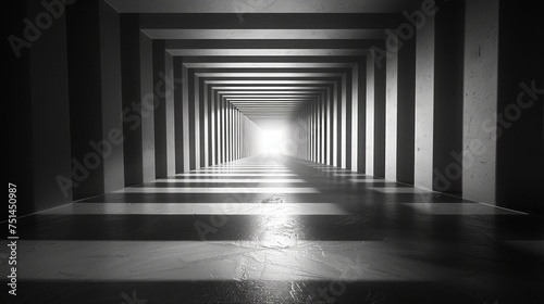 Long Hallway in Black and White