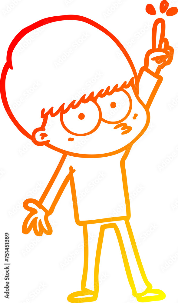 warm gradient line drawing nervous cartoon boy with idea warm gradient line drawing nervous cartoon boy with idea