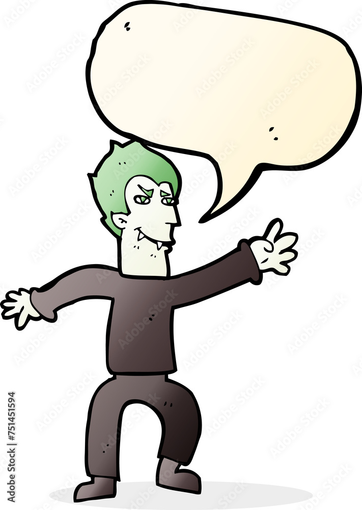 cartoon vampire man with speech bubble