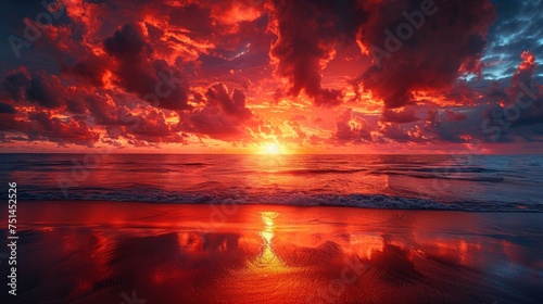 Sun Setting Over Ocean With Clouds