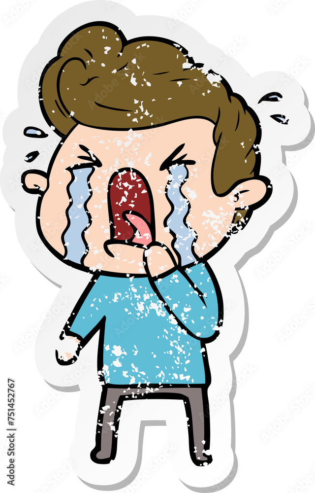 Obraz premium distressed sticker of a cartoon crying man