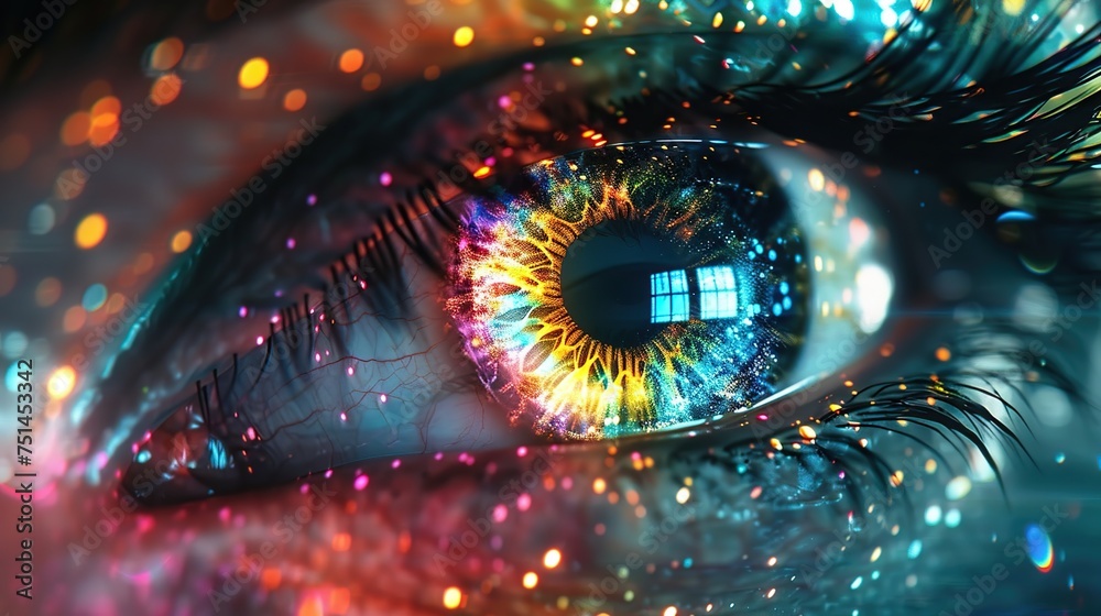 Human multicolored iris of the eye animation concept - obrazy, fototapety, plakaty 