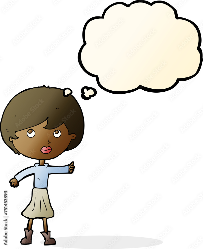 cartoon woman asking question with thought bubble