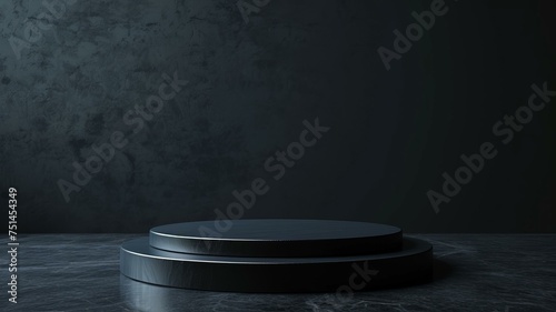 Empty black podium on dark background. 3D rendering., AI Generative