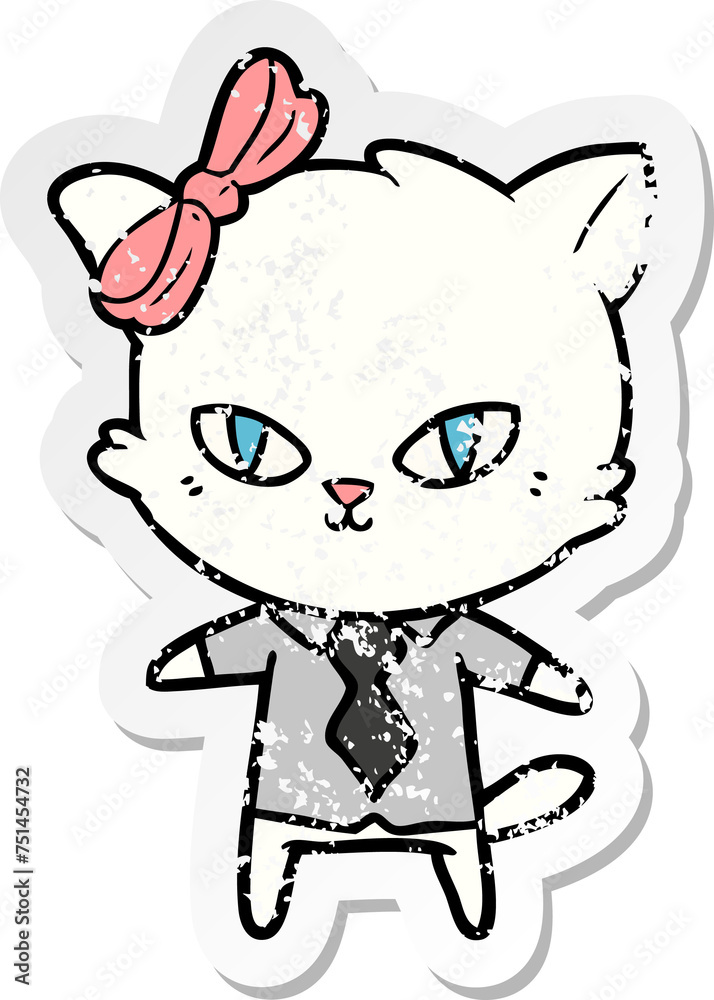 distressed sticker of a cute cartoon cat boss