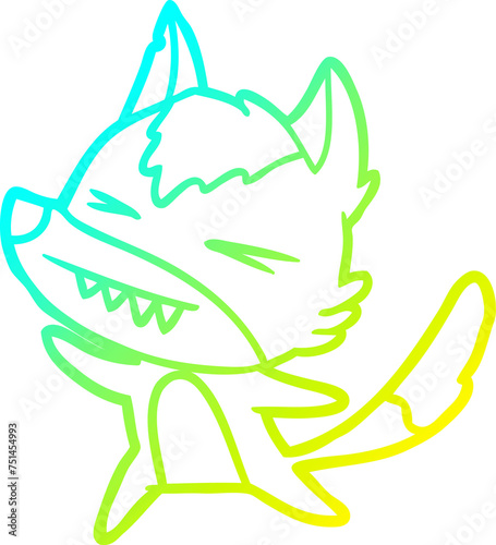cold gradient line drawing angry wolf cartoon