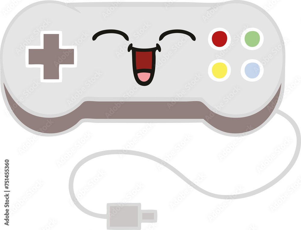 flat color retro cartoon game controller