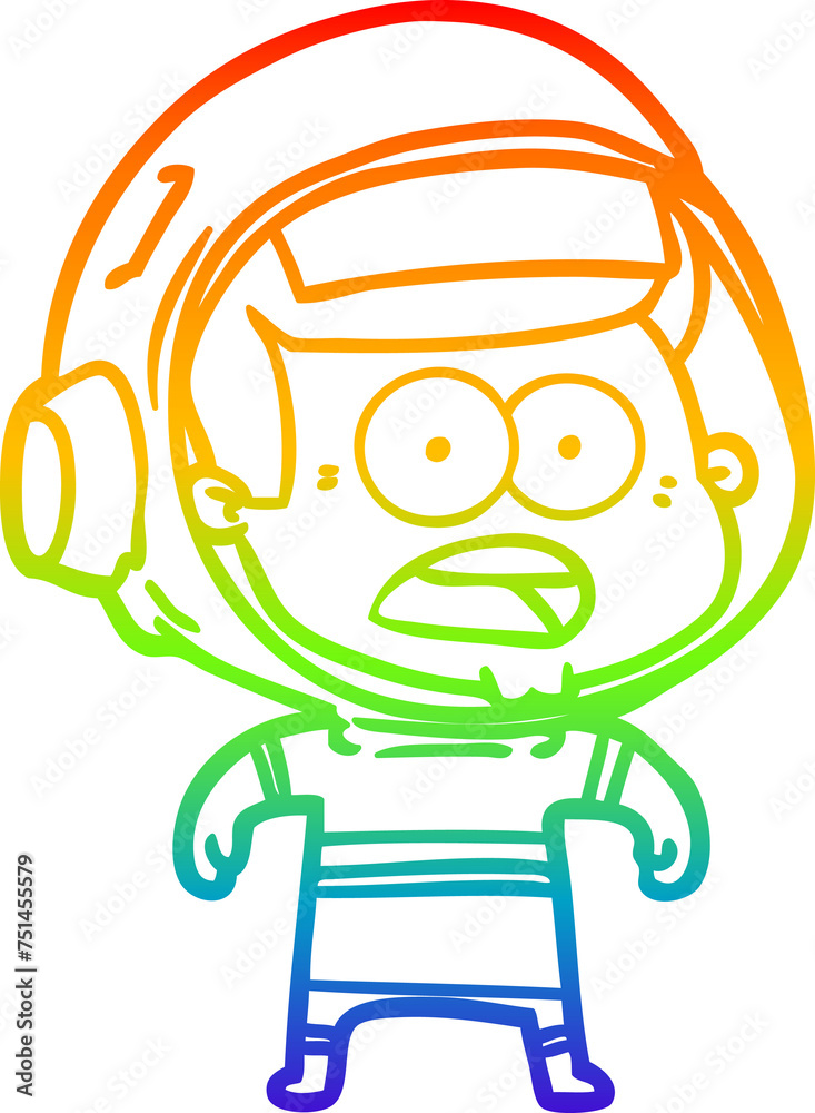 Fototapeta premium rainbow gradient line drawing cartoon surprised astronaut