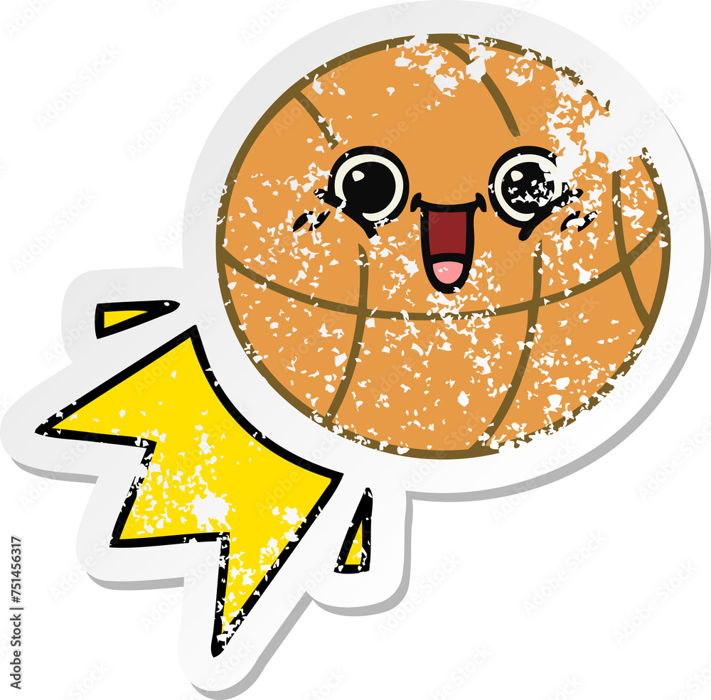 distressed sticker of a cute cartoon basketball distressed sticker of a cute cartoon basketball
