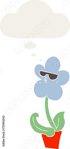 cool cartoon flower and thought bubble in retro style