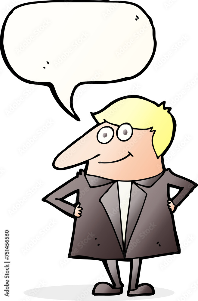 cartoon happy man in suit with speech bubble cartoon happy man in suit with speech bubble