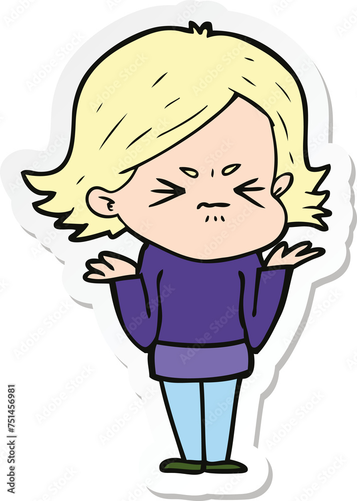 sticker of a cartoon angry woman sticker of a cartoon angry woman
