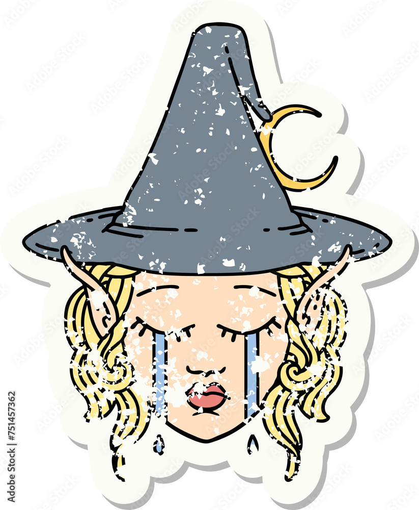 crying elf mage character face grunge sticker