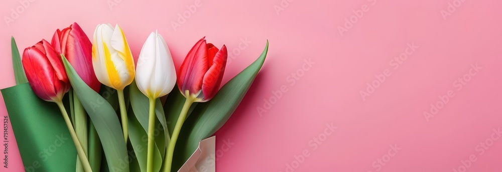 Banner with tulips with free space in pastel colors Banner with tulips with free space in pastel colors