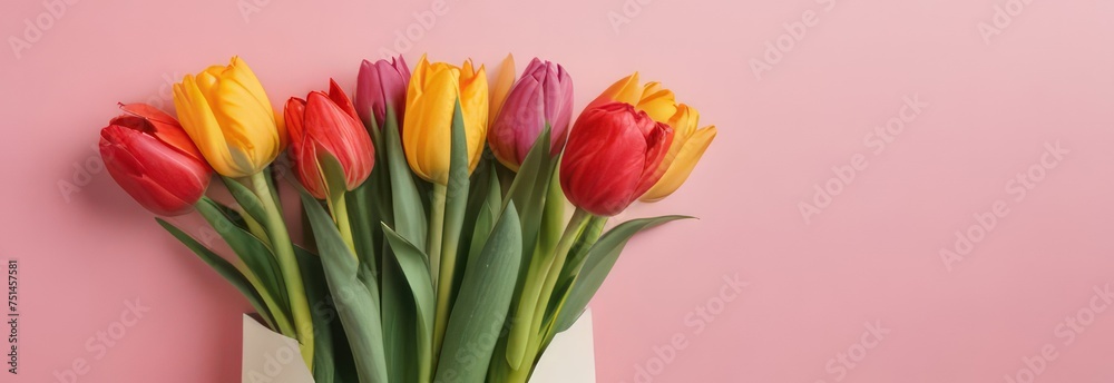 Banner with tulips with free space in pastel colors Banner with tulips with free space in pastel colors
