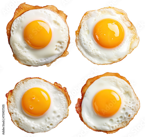 Set of delicious sunny-side-up eggs, cut out