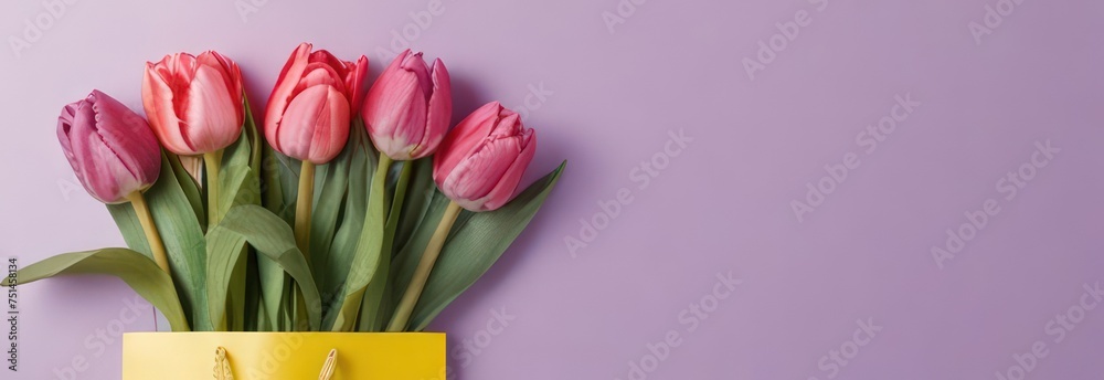 Banner with tulips with free space in pastel colors Banner with tulips with free space in pastel colors