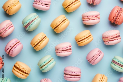 Colorful Macaroons on a Pastel Color Background