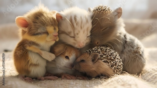 naptime gathering - a serene slumber of diverse baby animals photo