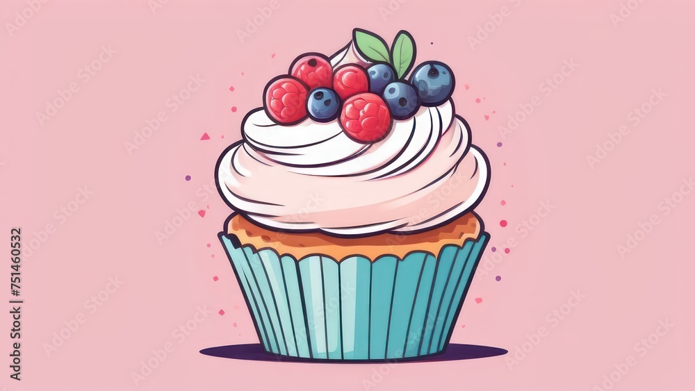 Cupcake with berries, with free space in pastel colors Cupcake with berries, with free space in pastel colors