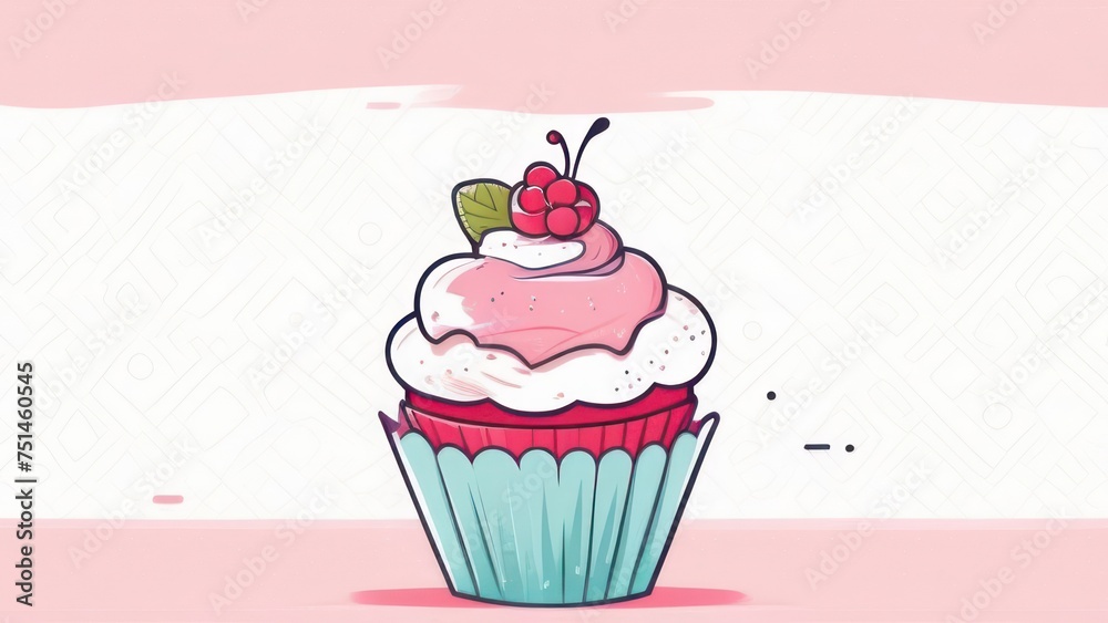 Cupcake with berries, with free space in pastel colors Cupcake with berries, with free space in pastel colors