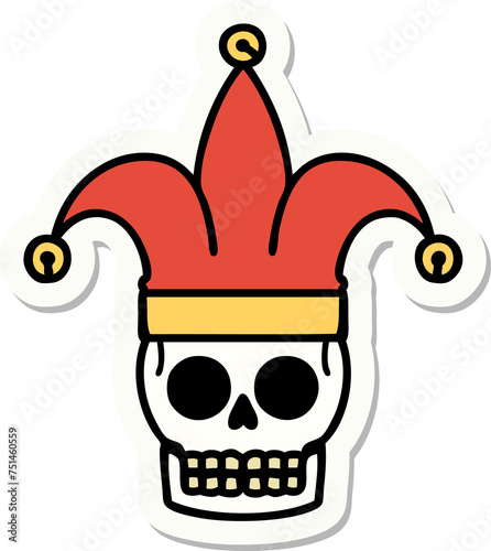 tattoo style sticker of a skull jester photo