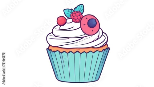 Cupcake with berries  with free space in pastel colors