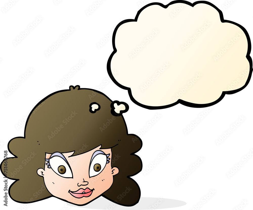 cartoon happy female face with thought bubble cartoon happy female face with thought bubble