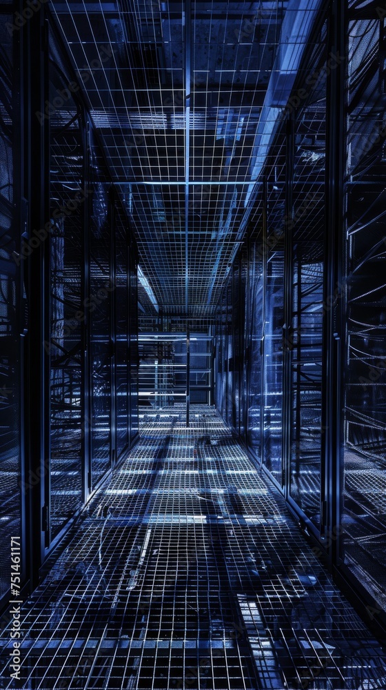 Industrial Gridwork: A Server Room Illuminated Industrial Gridwork: A Server Room Illuminated