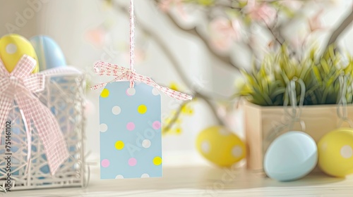 mockup for easter gift bag tag  airy background   