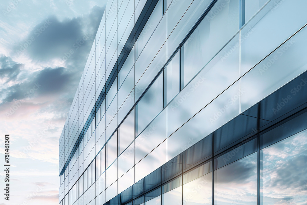 Obraz premium Create a conceptual architectural design for a modern office building. The design should feature innovative elements like sustainable materials and unique facade patterns.
