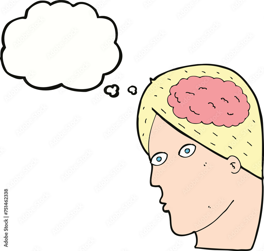 cartoon head with brain symbol with thought bubble cartoon head with brain symbol with thought bubble