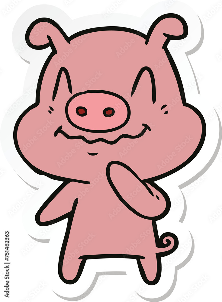 Fototapeta premium sticker of a nervous cartoon pig