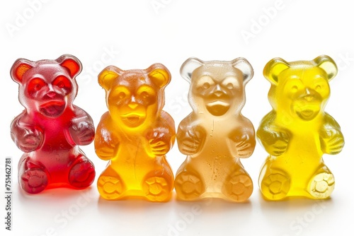 Four bears of different colors, one of which is red